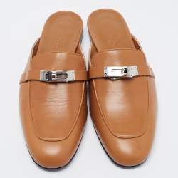 Hermes Brown Leather Oz Mules Size 37.5