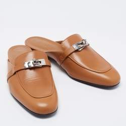 Hermes Brown Leather Oz Mules Size 37.5