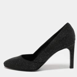 Pre Owned Hermes Black Glitter Round Toe Pumps Size 39.5