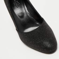 Pre Owned Hermes Black Glitter Round Toe Pumps Size 39.5