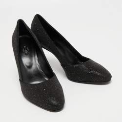 Pre Owned Hermes Black Glitter Round Toe Pumps Size 39.5