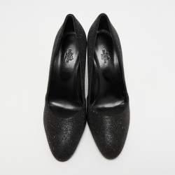 Pre Owned Hermes Black Glitter Round Toe Pumps Size 39.5