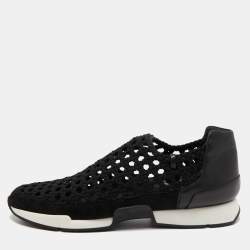 Pre Owned Hermes Black  Woven Fabric and Leather Oxygene Low Top Sneakers Size 39