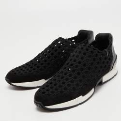 Pre Owned Hermes Black  Woven Fabric and Leather Oxygene Low Top Sneakers Size 39