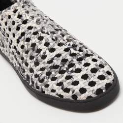 Pre Owned Hermes White/Black Woven Leather Oxygene Low Top Sneakers Size 39