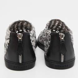 Pre Owned Hermes White/Black Woven Leather Oxygene Low Top Sneakers Size 39