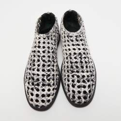 Pre Owned Hermes White/Black Woven Leather Oxygene Low Top Sneakers Size 39