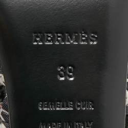 Hermes Black/White Woven Leather and Suede Ankle Boots Size 39 