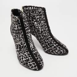 Hermes Black/White Woven Leather and Suede Ankle Boots Size 39 