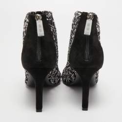 Hermes Black/White Woven Leather and Suede Ankle Boots Size 39 