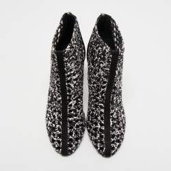 Hermes Black/White Woven Leather and Suede Ankle Boots Size 39 