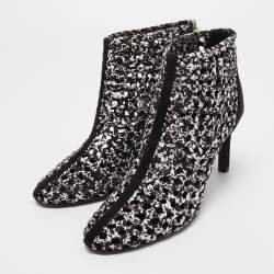 Hermes Black/White Woven Leather and Suede Ankle Boots Size 39 
