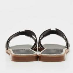 مملوكة مسبقًا Hermes Black/Beige Leather and Canvas Oran Sandals Size 39