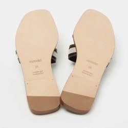 مملوكة مسبقًا Hermes Black/Beige Leather and Canvas Oran Sandals Size 39