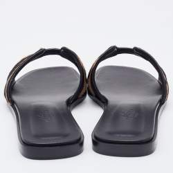 مملوكة مسبقًا Hermes Black/Beige Calf Hair Oran Flat Slides Size 36.5
