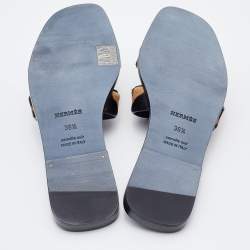 مملوكة مسبقًا Hermes Black/Beige Calf Hair Oran Flat Slides Size 36.5