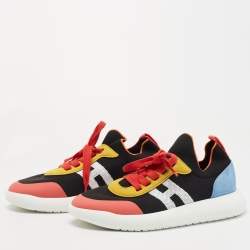Hermes Multicolor Knit Fabric and Suede Crew Sneakers Size 39.5