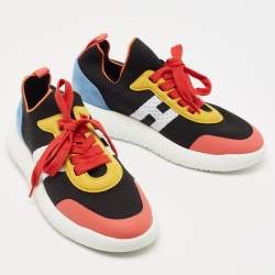 Hermes Multicolor Knit Fabric and Suede Crew Sneakers Size 39.5