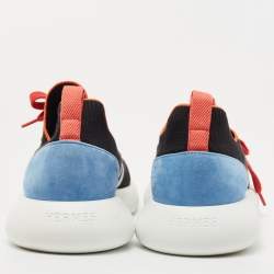 Hermes Multicolor Knit Fabric and Suede Crew Sneakers Size 39.5
