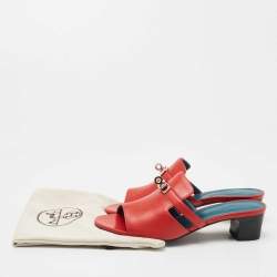 Hermes Red Leather Candy Slide Sandals Size 39