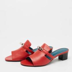 Hermes Red Leather Candy Slide Sandals Size 39