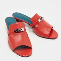 Hermes Red Leather Candy Slide Sandals Size 39