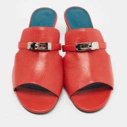 Hermes Red Leather Candy Slide Sandals Size 39
