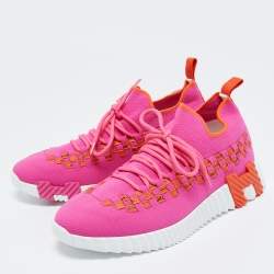 Hermes Pink/Orange Knit Fabric Flex Sneakers Size 39
