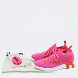 Hermes Pink/Orange Knit Fabric Flex Sneakers Size 39