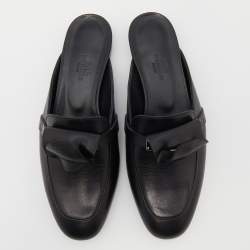 Hermes Black Leather Oz Mules Size 36