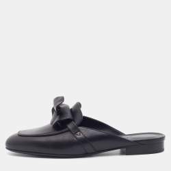 Hermes Black Leather Oz Mules Size 36