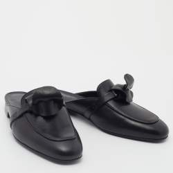 Hermes Black Leather Oz Mules Size 36
