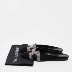Hermes Black Suede Studded Roxane Mule Size 37
