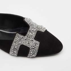 Hermes Black Suede Studded Roxane Mule Size 37