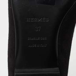 Hermes Black Suede Studded Roxane Mule Size 37