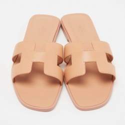 Pre Owned Hermes Pink Leather Oran Sandals Size 38
