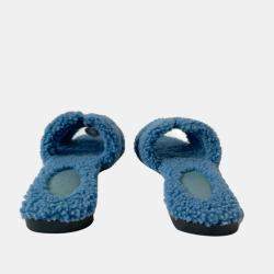 Pre Owned Hermes Blue Leather Oran Shearling Flats Size EU 37