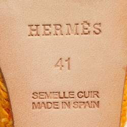 Hermes Light Orange Woven Patent Leather Sophia Espadrille Wedge Sandals Size 41