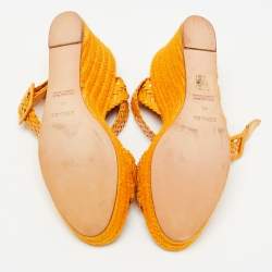 Hermes Light Orange Woven Patent Leather Sophia Espadrille Wedge Sandals Size 41