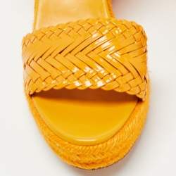 Hermes Light Orange Woven Patent Leather Sophia Espadrille Wedge Sandals Size 41