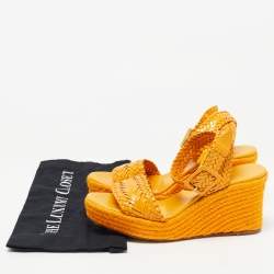 Hermes Light Orange Woven Patent Leather Sophia Espadrille Wedge Sandals Size 41