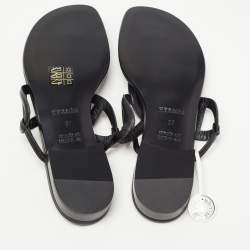 Hermes Black Leather Beach Flat Slides Size 37 