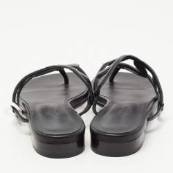 Hermes Black Leather Beach Flat Slides Size 37 
