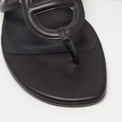 Hermes Black Leather Beach Flat Slides Size 37 