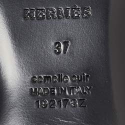 Hermes Black Leather Oz Flat Mules Size 37