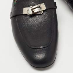 Hermes Black Leather Oz Flat Mules Size 37