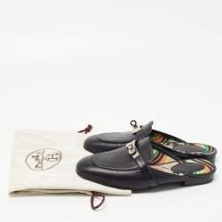 Hermes Black Leather Oz Flat Mules Size 37