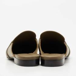 Pre Owned Hermes Navy Blue/Olive Green Leather Oz Flat Mules Size 37