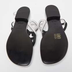 Hermes Metallic Grey Laminated Suede Beach Flat Slides Size 37