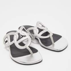Hermes Metallic Grey Laminated Suede Beach Flat Slides Size 37